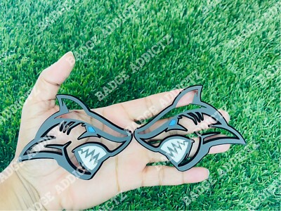 #ad #ad Shark Emblem Badge Set Of 2 Blue Eye Matte Black On Glossy Aggressive Custom New $28.84