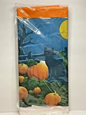 American Greetings Halloween Tablecloth Plastic 54" x 96" Black Cat Full Moon