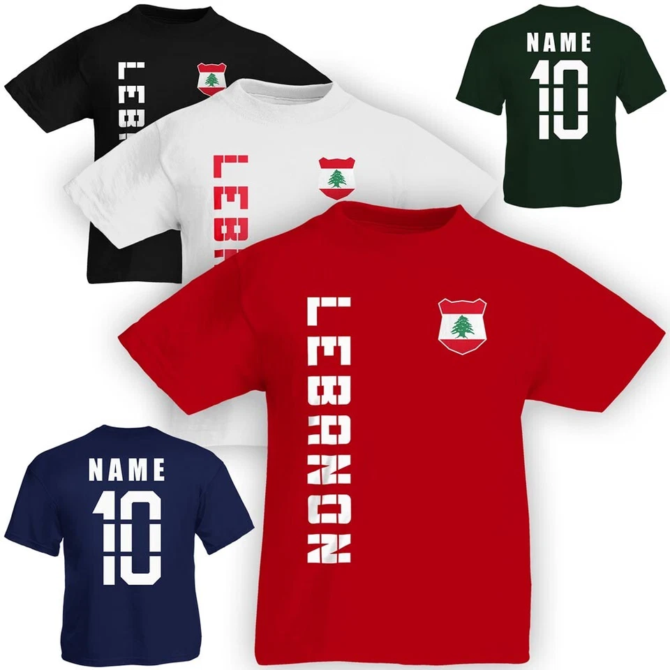 Kinder T-Shirt Trikot Libanon Lebanon inkl. Name & Nummer S M L XL XXL Fussball - Bild 1 von 1