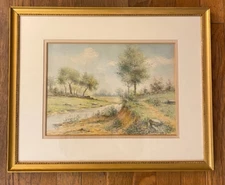 Fine Art Watercolor Vintage Original Summer Landscape Signed M. Froehlich NICE