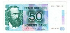 Norwegen NORWAY Billet 50 KRONER 1985 P42 A O VINJE SEHR GUTER ZUSTAND