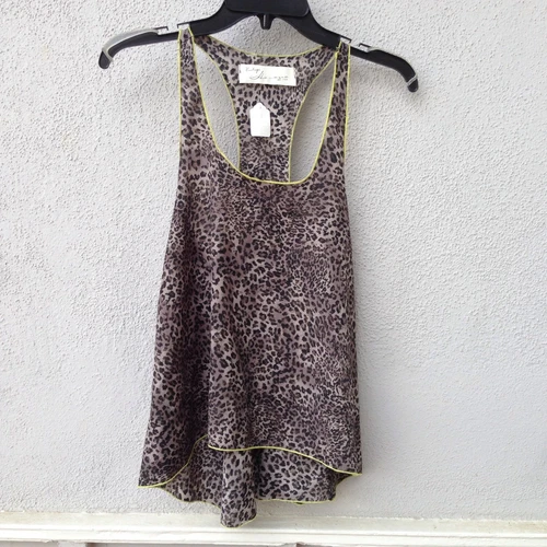$46 NWT Vintage Havana Brand Leopard Tank Blouse With Yellow Trim