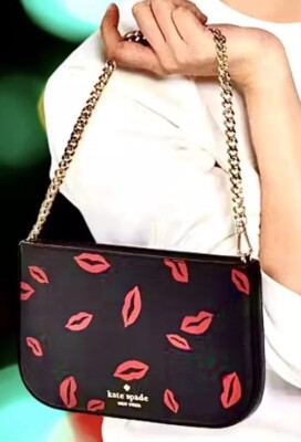 【美品】kate spade new york PCケース リップ 唇柄 Kate Spade Leather Madison Lip Toss Bag Pochette Kiss Lips New W