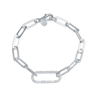 14K WEISSGOLD ÜBER 925 STERLINGSILBER BÜROKLAMMER DESIGN ARMBAND / 7'' LANG