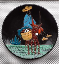 Spanish Bright Colored Dark Background Hand Painted Man & Donkey Wall Plate 22cm