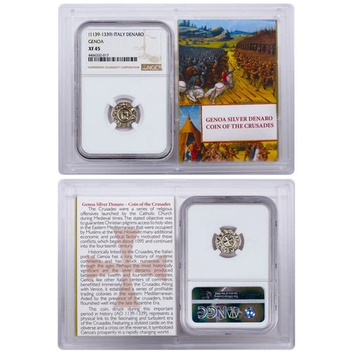 1139-1339 Italy, Republic of Genoa Silver Denaro NGC XF45 (Story Vault)