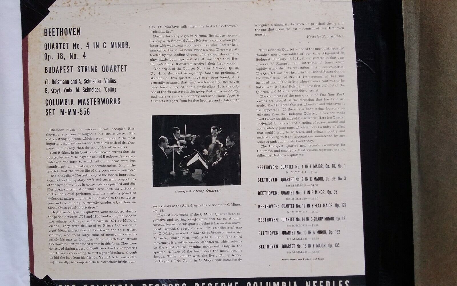 Beethoven 78rpm Set Columbia Masterworks Records #MM556 Quartet No. 4 In C  Minor | eBay