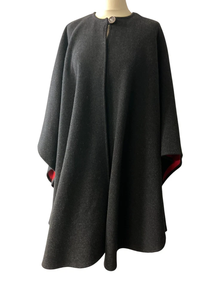 复古 90 年代羊毛斗篷外套 | 独特格子外套 | 女士冬季外套 | 均码 — 第 3/4 张图片