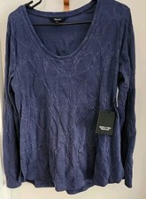 NWT Simply Vera Asymmetric Hem Pullover Top Navy Blue Long Sleeves SZ L