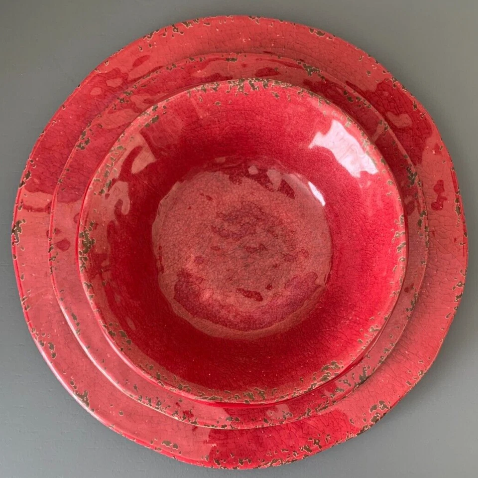 Plato de cena y ensalada Pier 1 Imports rojo carmelo, tazón, ajuste de lugar melamina Foto 3 de 4