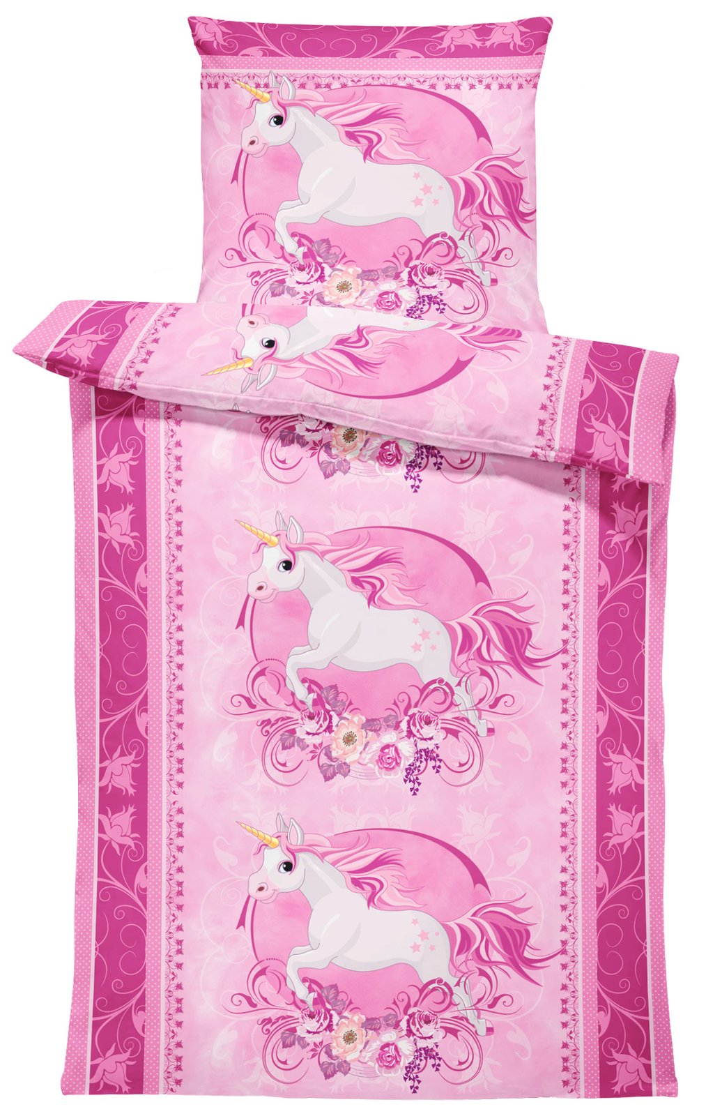 4 teilig Einhorn Bettwäsche 135x200 cm Unicorn Pferd rosa pink Kinder Mikrofaser