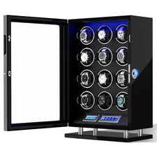 New Automatic 12 Watch Winder LCD Touch Display Storage Case Box LED Fingerprint