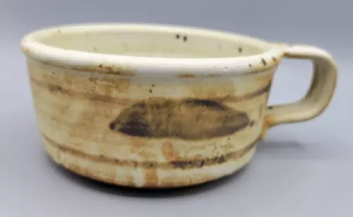 Vintage Hand Made Spun Painted Brown Beige Speckled Pottery Soup Bowl Mug Cup