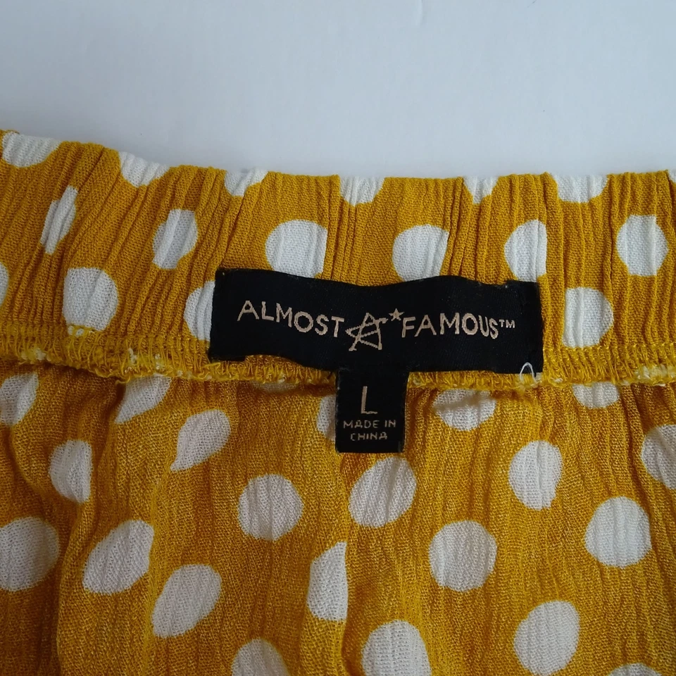 Almost Famous Yellow Gold Polka Dot Off-Shoulder Crop Top Blouse Women Size L   - Image 4 of 4