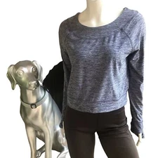 Layer 8 Cropped Long Sleeve Blue Gray Space Dye Top Women's Size Medium