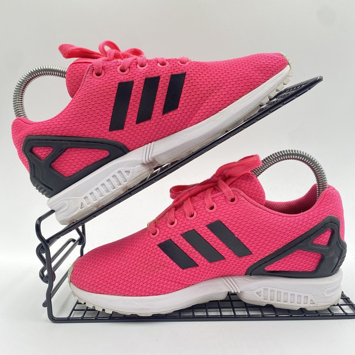 Adidas Zx Flux Neon Pink Black Trainers Sz UK 3.5 Womens Knit Gym
