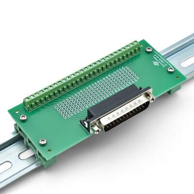 DB25 Male Screw Terminal Breakout Board with DIN Rail Clips, ST-DB25-M-R-DIN