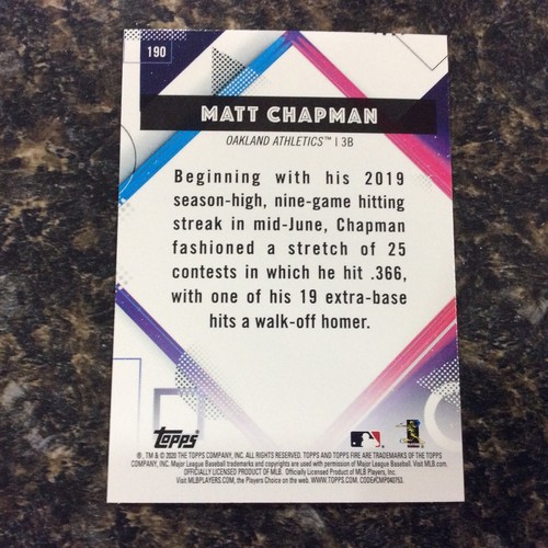 2020 Topps Fire - #190 Matt Chapman - Bild 2 von 2