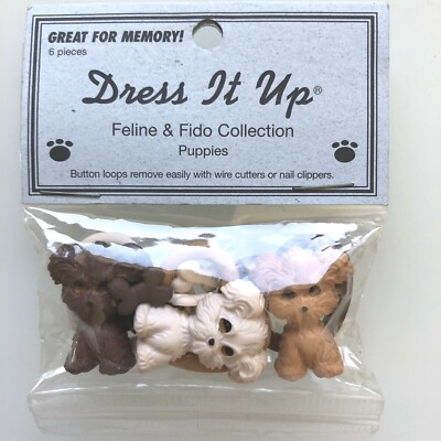 Jesse James Dress It Up Button Loops Feline & Fido Collection # 1771 Puppies x3