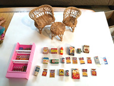 Vintage Barbie Doll Furniture Set, Sofa, Chair  Table, Plus Grocery Shelf Lot