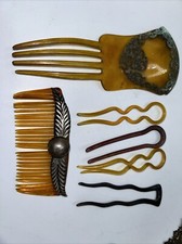 Vintage Celluloid Hair Comb/Pins LOT OF 6 Edwardian/Art Deco RETRO