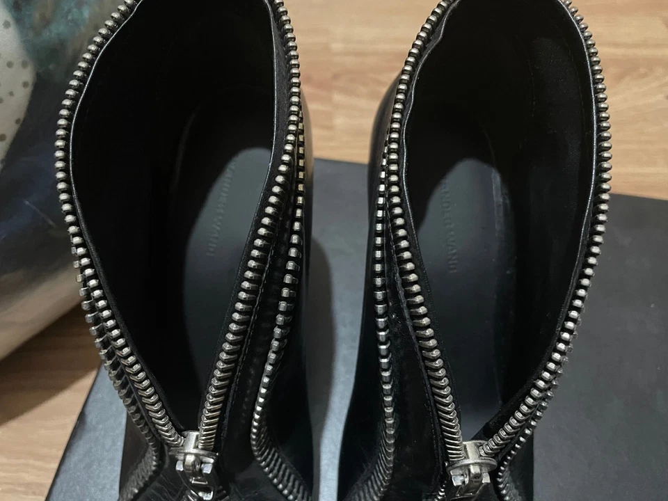 Alexander Wang -Kendal- Womens UK Size 3.5 Black Leather Zip Trim Booties (Ex - Image 3 of 4