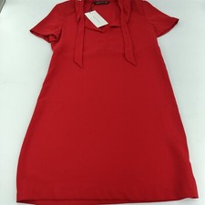 Zara Woman Red Ribbon Neck Mini Dress Size XS NWT
