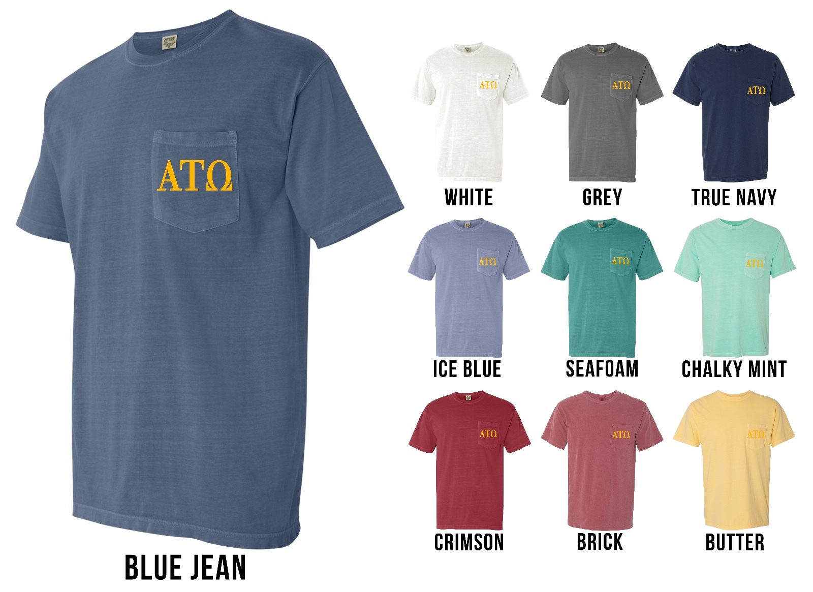 Alpha Tau Omega Fraternity Letters COMFORT COLORS POCKET Shirt ATO