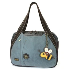  Chala Bowling Tote Large Bag Pleather Stone Indigo Blue BEE Coin Purse New