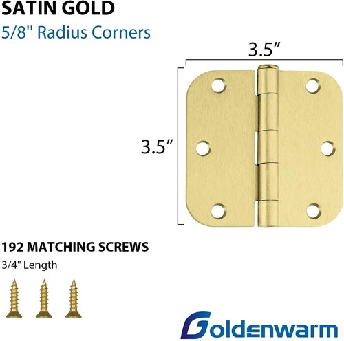 3.5 inch Door Hinges Satin Brass Hinges for Interior Doors Gold Door Hardware - Picture 3 of 11
