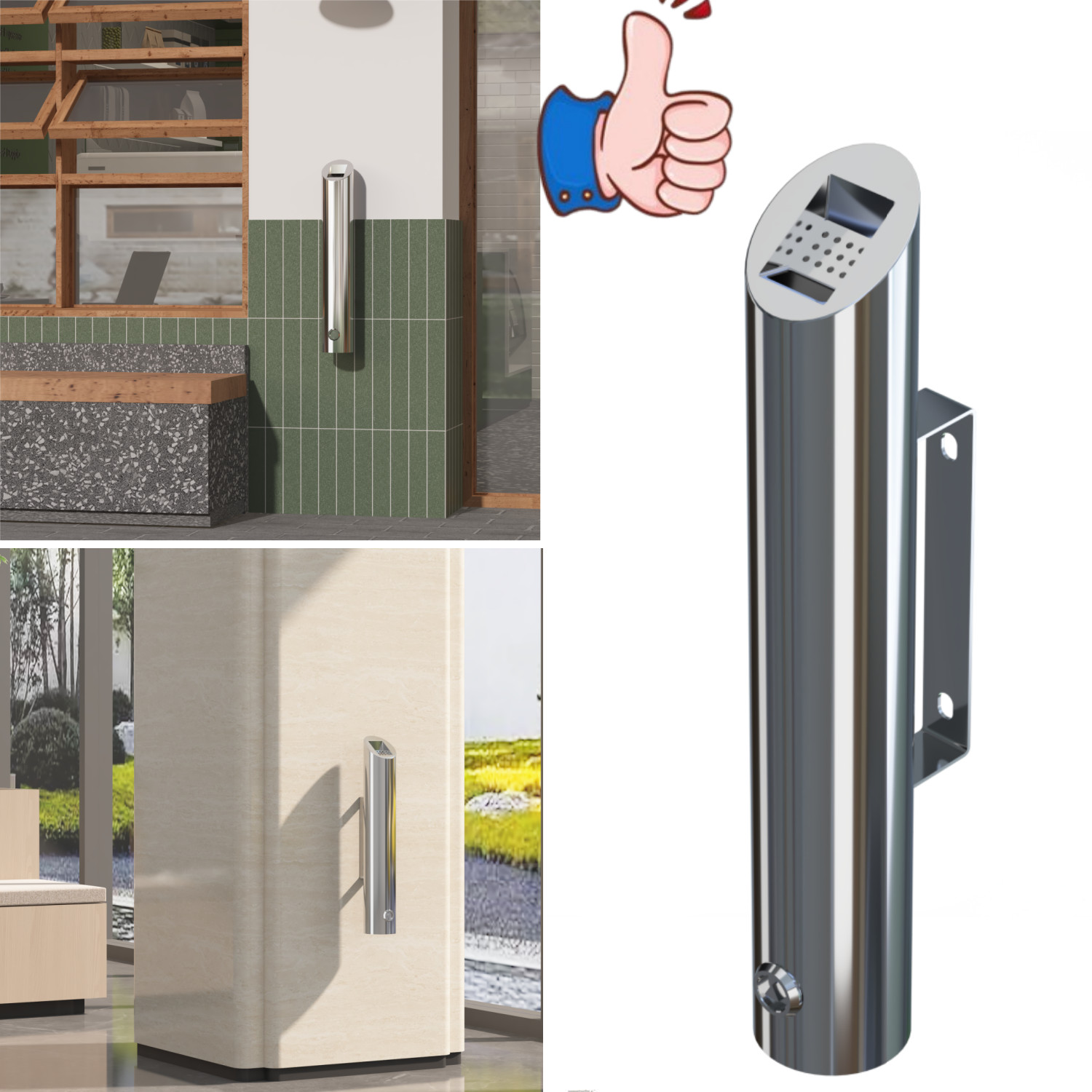 Standaschenbecher Wand Aschenbecher Outdoor Edelstahl abschließbar Silber 1.8L