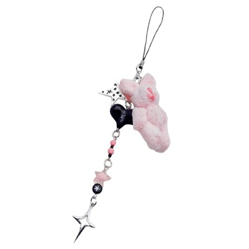 Plush Rabbit Phone Strap Y2K Heart Star Beaded Phone Charm Keychain Keyring Gift - 第 10/10 張圖片