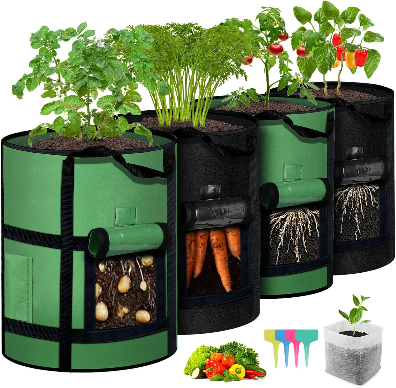MEKOLIFE 4-Pack 10 Gallon Grow Bags with Window to Harvest - Potato Grow