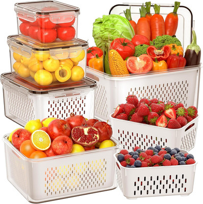 5 PCS Large Fruit Storage Containers for Fridge with Removable Colanders, Airtig