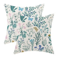 AEIOAE Spring Floral Pillow Covers 18 X 18 Inch Set of 2, Teal Wildflower Pla...