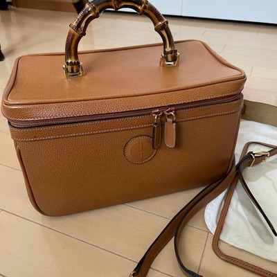 GUCCI Handbag Vanity Bag Leahter Beige Bamboo Handle Gold Handware from Japan