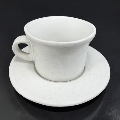 Bennington Potters Vermont White Agate Sponge Glaze Cup and Saucer Set VTG