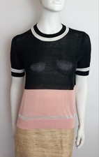 SEVENTY Strickjacke +Bluse 2-Teiler rosa schwarz weiß Baumwolle 38/40 Italy