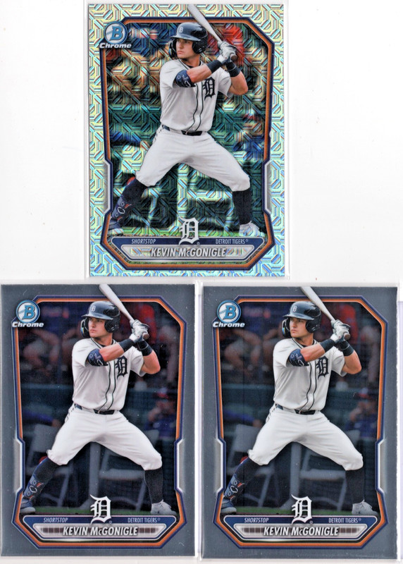 KEVIN MCGONIGLE X (3) 2026 BOWMAN CHROME PROSPECT & MEGA REFRACTOR CARDS TIGERS