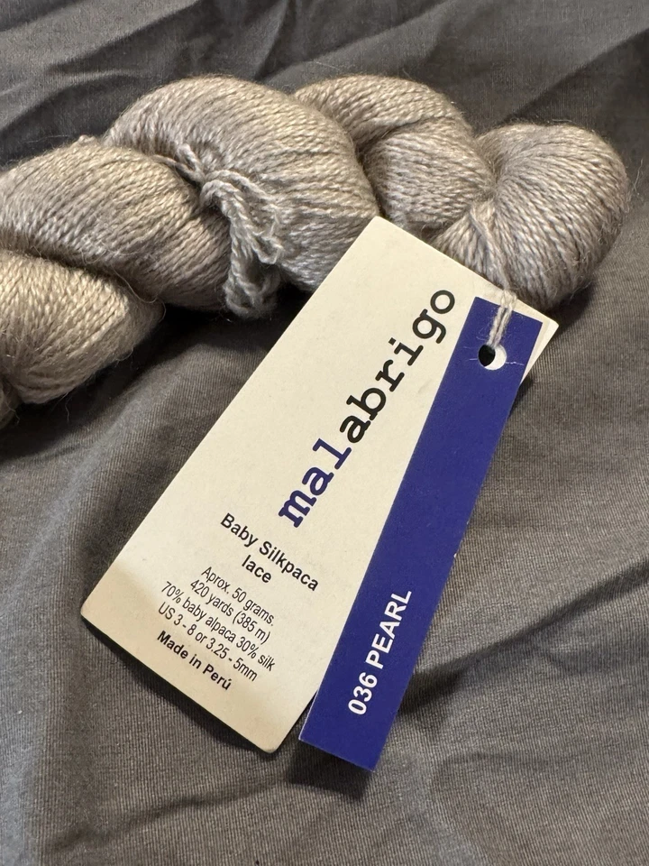 Hilo de encaje Malabrigo Baby Silkpaca 036 perla alpaca mezcla de seda 420yd teñido a mano Foto 2 de 4