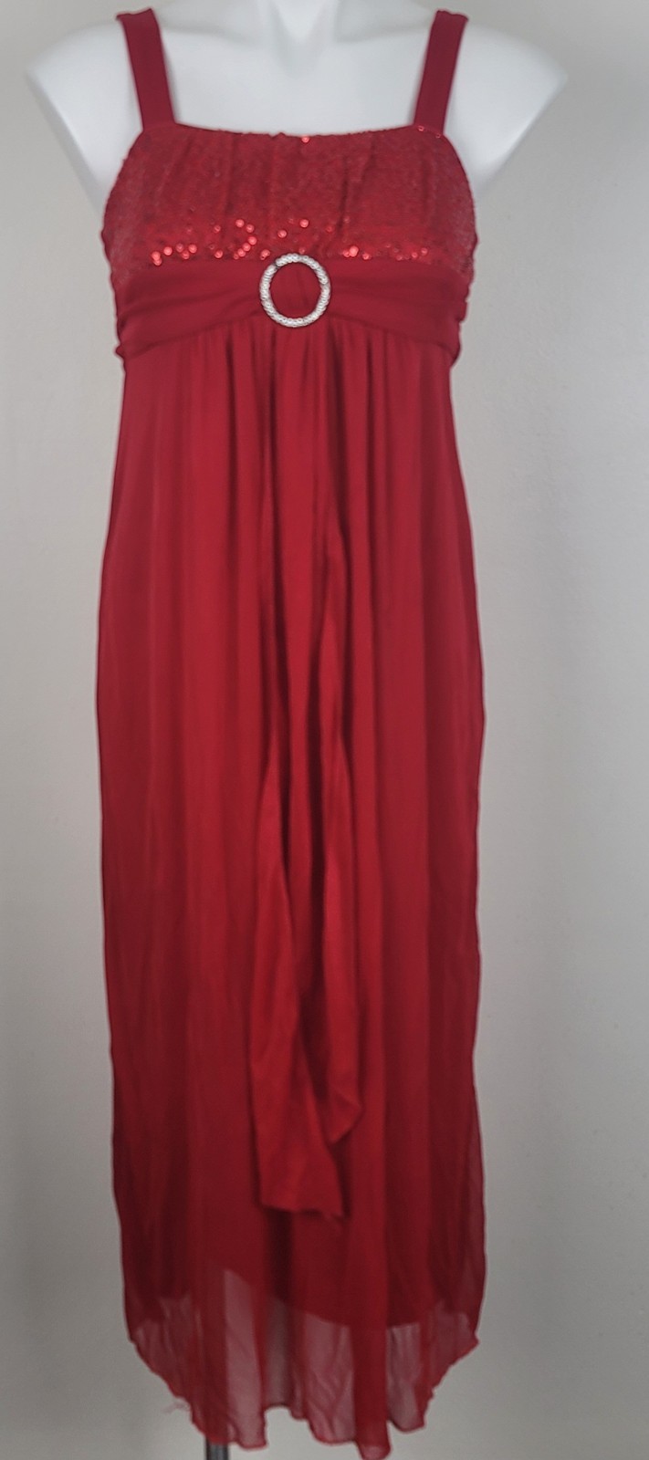 Ruby Rox Red Sequin Back Tie Boat Neck Layered Dr… - image 1