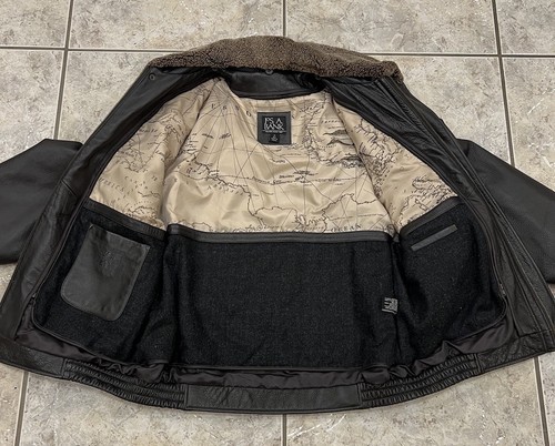 Mens M Jos. A Bank Leather Bomber Jacket w/Removable Shearling Collar & Liner - Picture 11 of 15