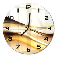 Runde Glas-Wanduhr Mit Leisem Uhrwerk Abstrakte Wellen Schwarze Zeiger Fi30 Cm
