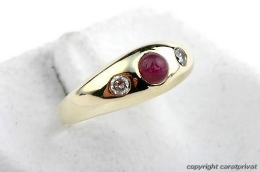 Ruby ring 14kt 585 gold ring ruby cabouchon brill… - image 1
