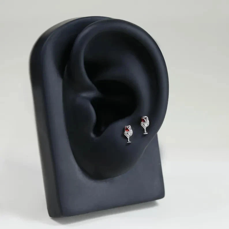 2 Ct Round Cut Simulated Garnet 14k Yellow Gold Plated Wine Glass Stud Earring - Image 4 of 4