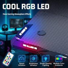 Gaming Desk mit LED,PC Tisch,Computertisch mit Kopfhörerhaken und Getränkehalter