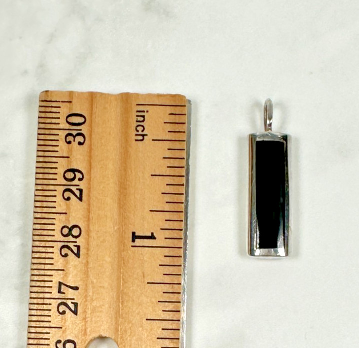 Sterling Silver Onyx Rectangular Bar Pendant - 1" - image 4