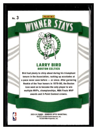 2023-24 Donruss Optic #3 Larry Bird Winner Stays Boston Celtics - Picture 2 of 2