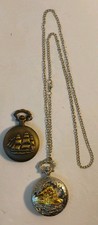 Steam Train Metal Pocket Watch Quartz Steampunk Locomotive Bonus Watch