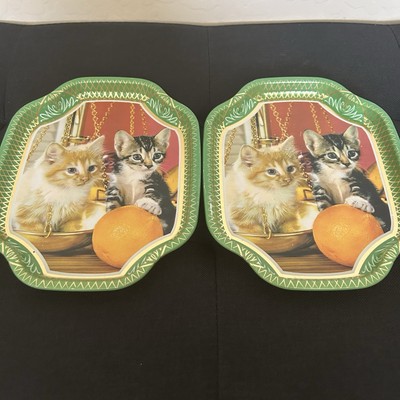 Set Of 2 Elite Trays Made In England Kittens With Orange Cat Lovers Vintage Tray